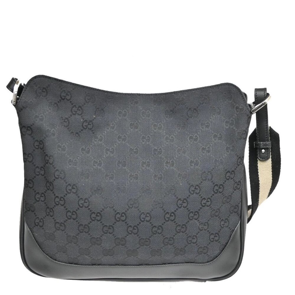 GUCCI Logo Shoulder Bag Canvas Leather Black White SHW 32TA265 - Picture 2 of 14